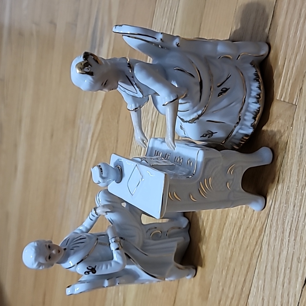 Set of 3 Porcelain Figurines Piano Playing Scene